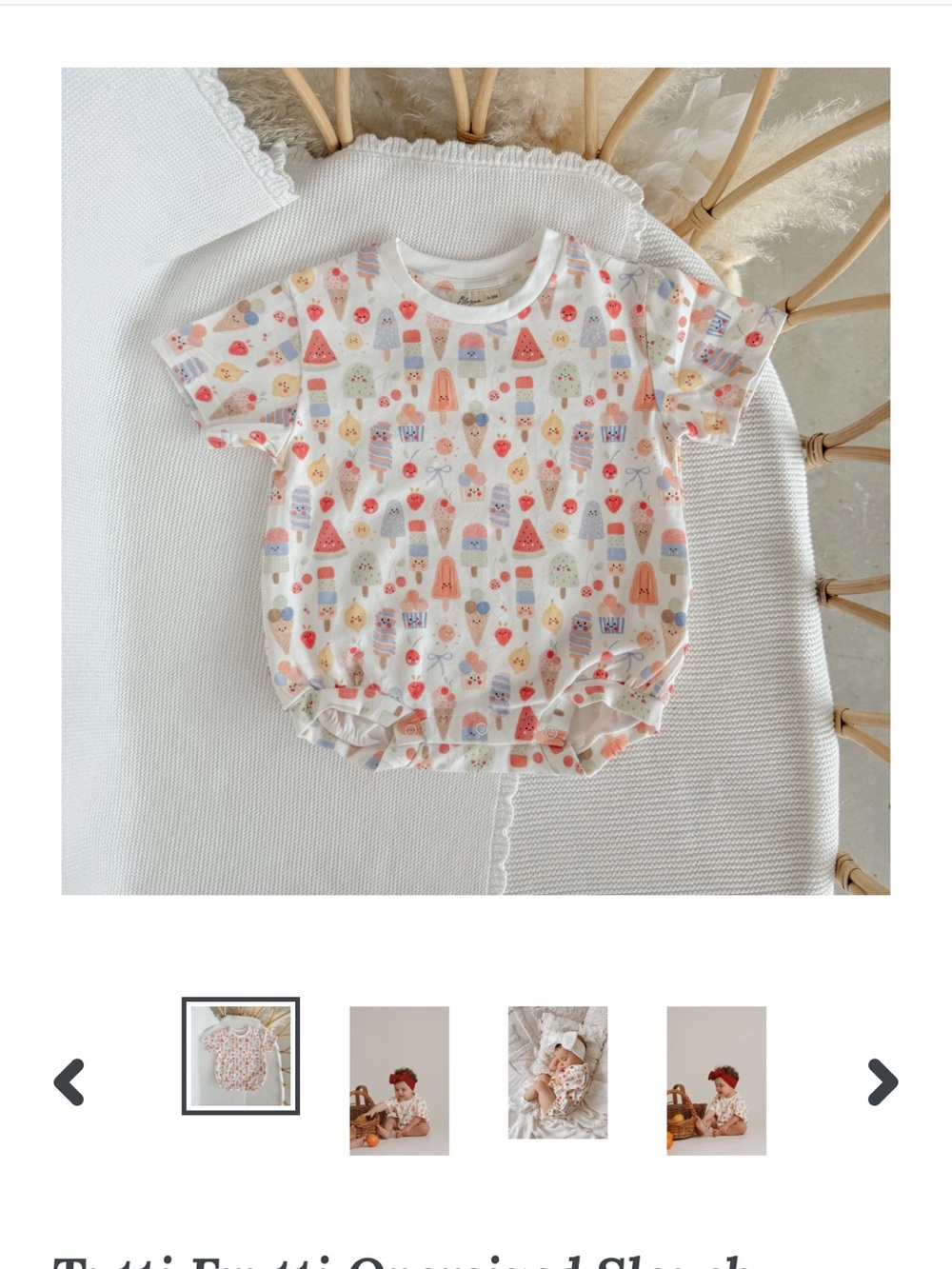 Cream Baby Romper Top with Colorful Ice Cream Print